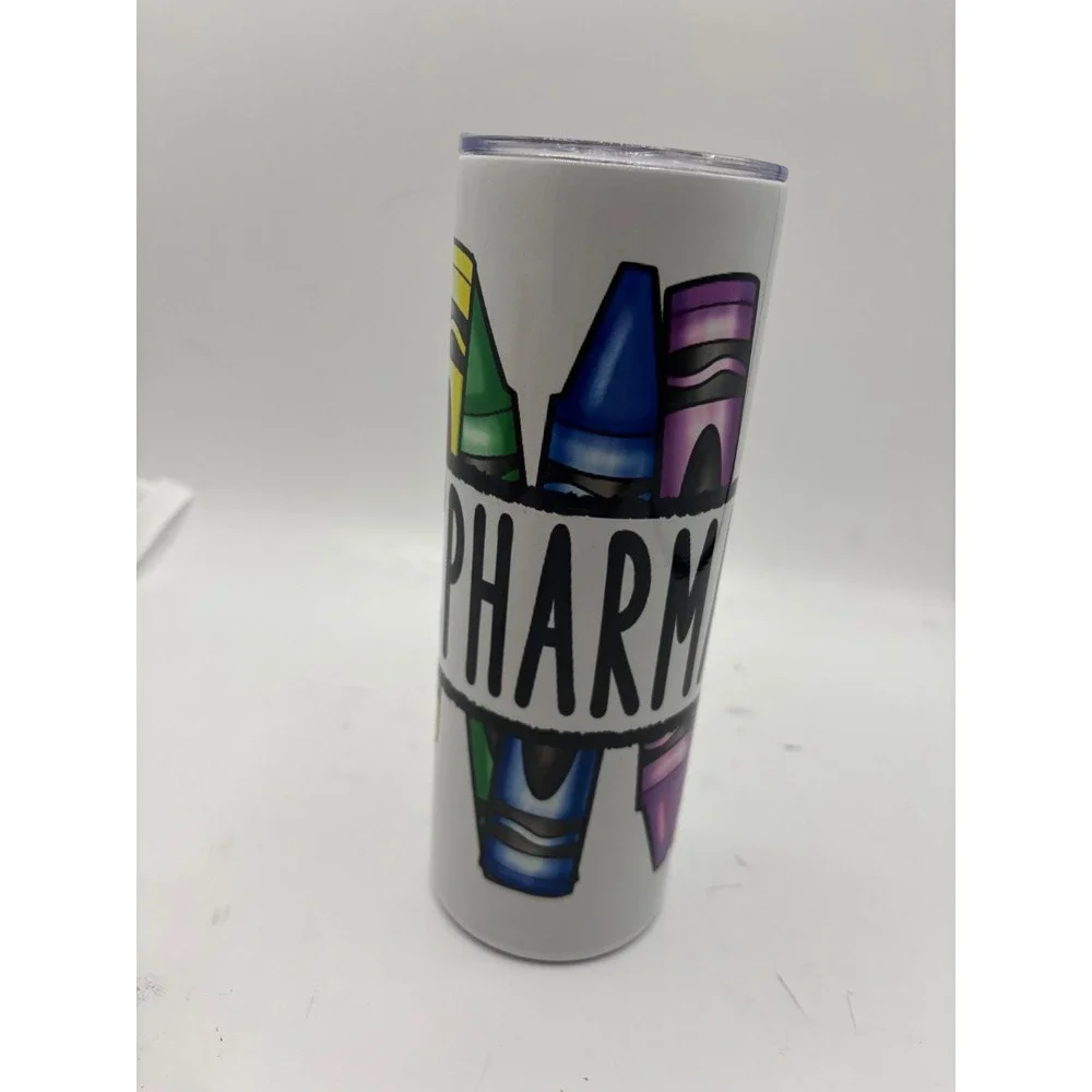 ZONEGRACE 20 oz Skinny Stainless Steel Tumbler Colorful Crayon Teacher Pharmacy